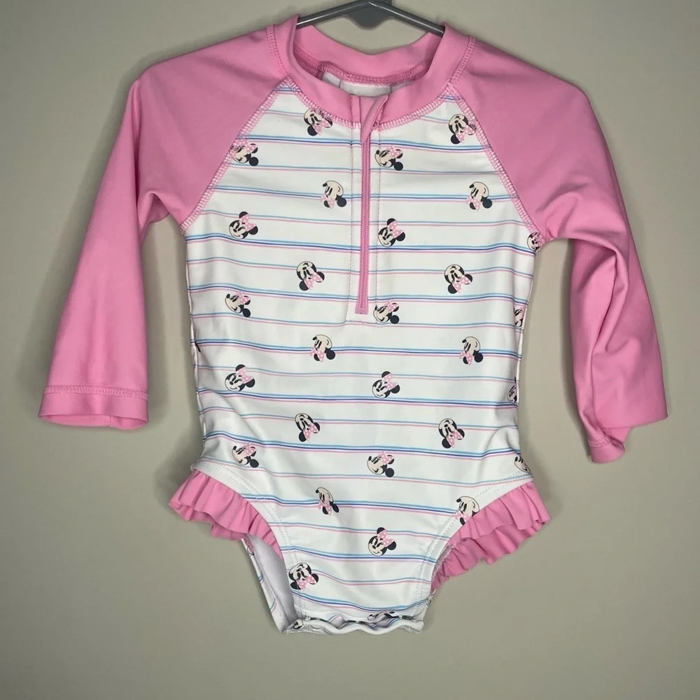 EUC - Disney Baby Minnie Mouse Rash Guard Swimsuit - 12-18 MOS